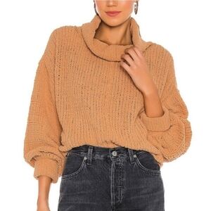Free People Be Yours Pullover Cowl Neck Sweater in Camel